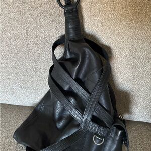 NWOT Free People Black Leather Backpack Gorgeous Detail.